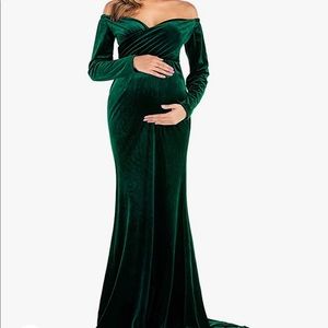 Velvet Maternity Off Shoulder Fitted Gown